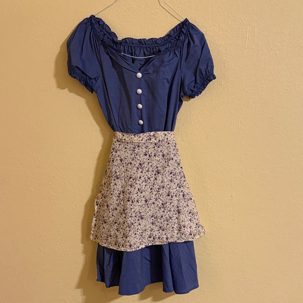 Blue Dress with Floral Apron. (Dance Costume)